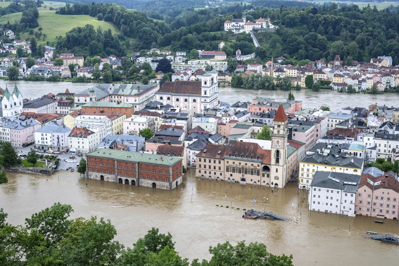 Parts of the Bavarian old town of Passau have been flooded by the Danube.