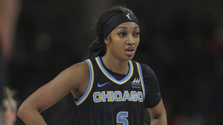 CHICAGO, IL - JUNE 04: Angel Reese #5 of the Chicago Sky lines up a for a free throw during the second half against the New York Liberty on June 4, 2024 at Wintrust Arena in Chicago, Illinois. (Photo by Melissa Tamez/ Icon Sportswire) (Icon Sportswire via AP Images)