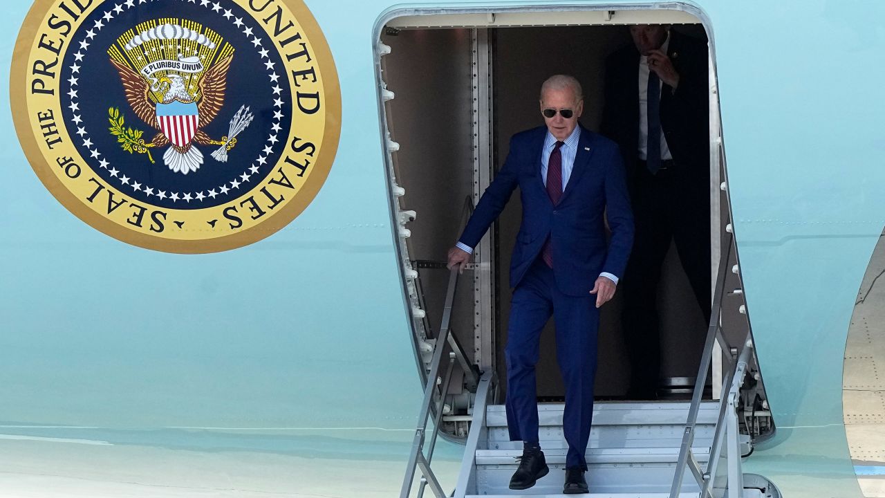 President Joe Biden disembarks Air Force One, Wednesday, June 5, 2024 at Orly airport, south of Paris. President Joe Biden will mark the 80th anniversary of the D-Day invasion in France this week as he tries to demonstrate steadfast support for European security. (AP Photo/Michel Euler)