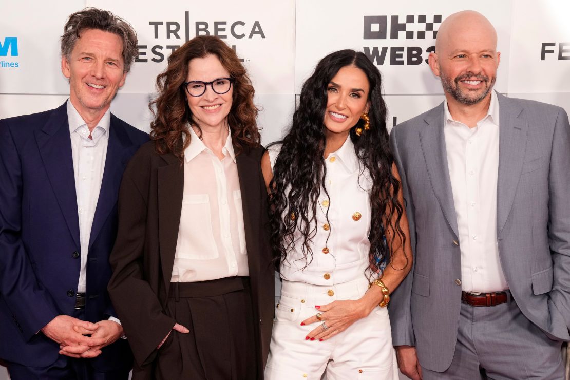 Andrew McCarthy, from left, Ally Sheedy, Demi Moore and Jon Cryer attend the "Brats" premiere at the Tribeca Film Festival on June 7, 2024, in New York.