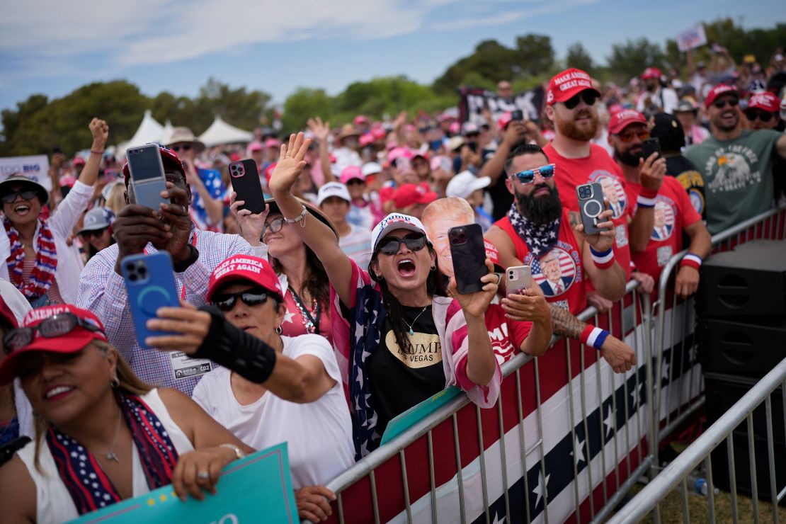 Attendees cheer at Trump's campaign rally on June 9, 2024, in Las Vegas.