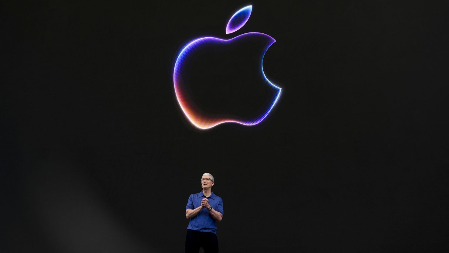 Apple CEO Tim Cook speaks during an announcement of new products on the Apple campus in Cupertino, California, on June 10.