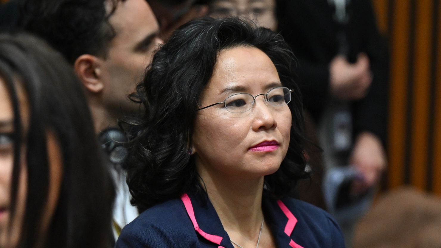 Australian journalist Cheng Lei attends a document signing ceremony between Chinese Premier Li Qiang and Australian Prime Minister Anthony Albanese at Parliament House in Canberra on  June 17.