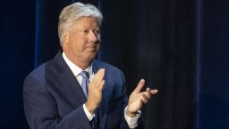 FILE - Pastor Robert Morris applauds during a roundtable discussion at Gateway Church Dallas Campus, Thursday, June 11, 2020, in Dallas. A statement issued on Tuesday, June 18, 2024, said that Morris has resigned after a woman said he had abused her on multiple occasions in the 1980s, beginning when she was 12. (AP Photo/Alex Brandon, File)