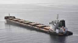 In this photo released by the Etat-Major des Armées, the MV Tutor sinks in the Red Sea after it was struck by a Houthi drone vessel, Wednesday, June 12, 2024. The bulk carrier sank days after an attack by Yemen's Houthi rebels believed to have killed one mariner on board, authorities said early Wednesday,  June 19, the second-such ship to be sunk in the rebel campaign. (Etat-Major des Armées/France via AP)