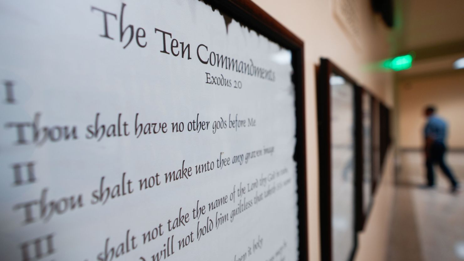 A copy of the Ten Commandments is posted along with other historical documents in a hallway of the Georgia Capitol, Thursday, June 20, 2024, in Atlanta.