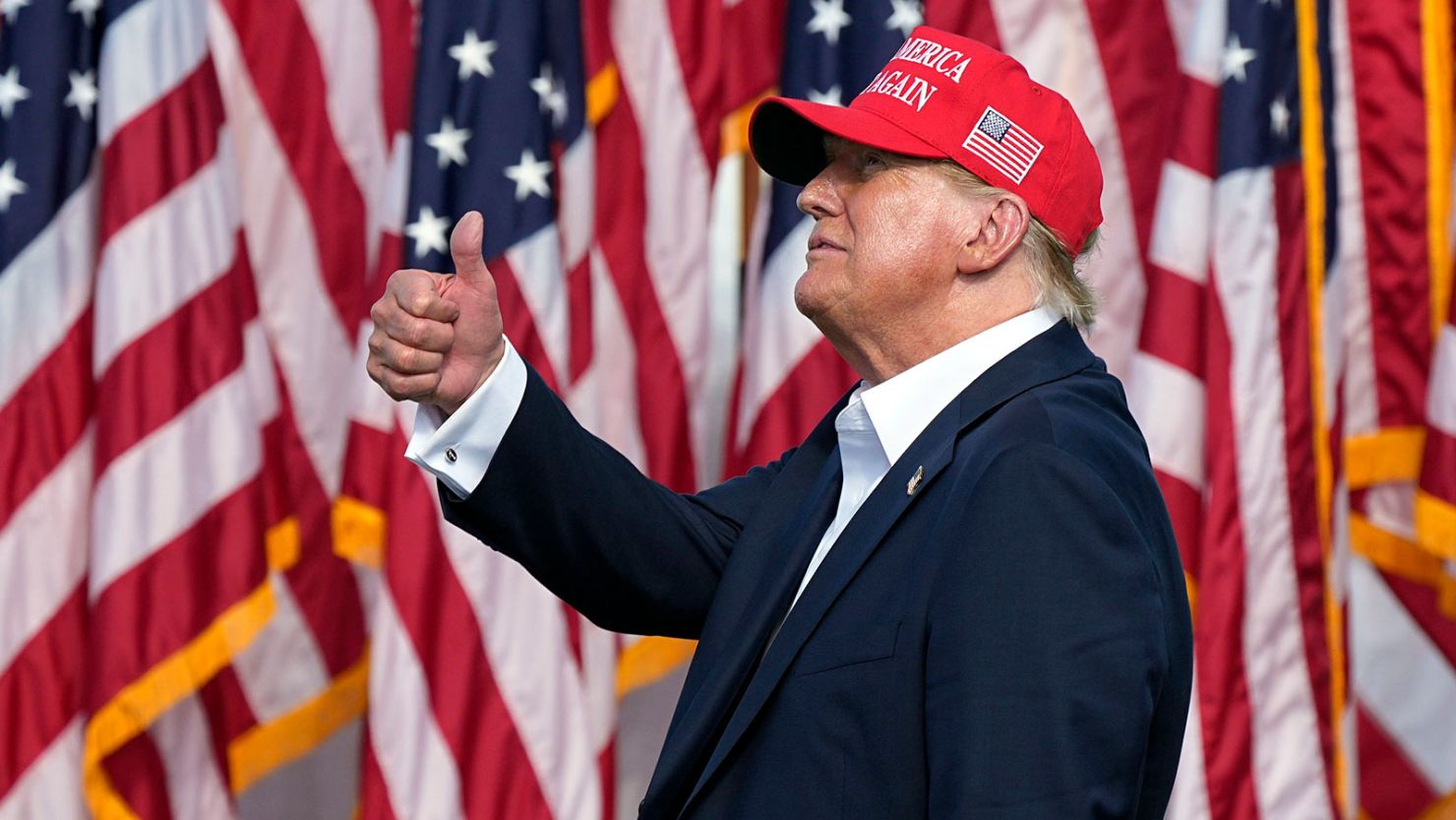 Former President Donald Trump reacts to supporters at a campaign rally in Chesapeake, Virginia, on Friday, June 28, 2024.