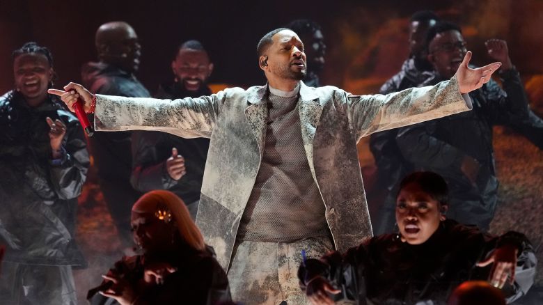 Will Smith, center, performs during the BET Awards on Sunday, June 30, 2024, at the Peacock Theater in Los Angeles.