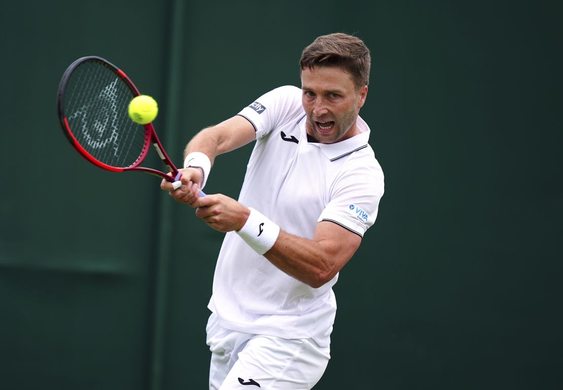 Liam Broady is seen competing at last year's Wimbledon.