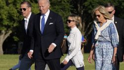 President Joe Biden, center, arrives at Fort Lesley J. McNair accompanied by grandson Beau Biden, obstructed from left, son Hunter Biden, Melissa Cohen Biden and first lady Jill Biden, Monday, July 1, 2024, in Washington, on return from Camp David. (AP Photo/Jacquelyn Martin)