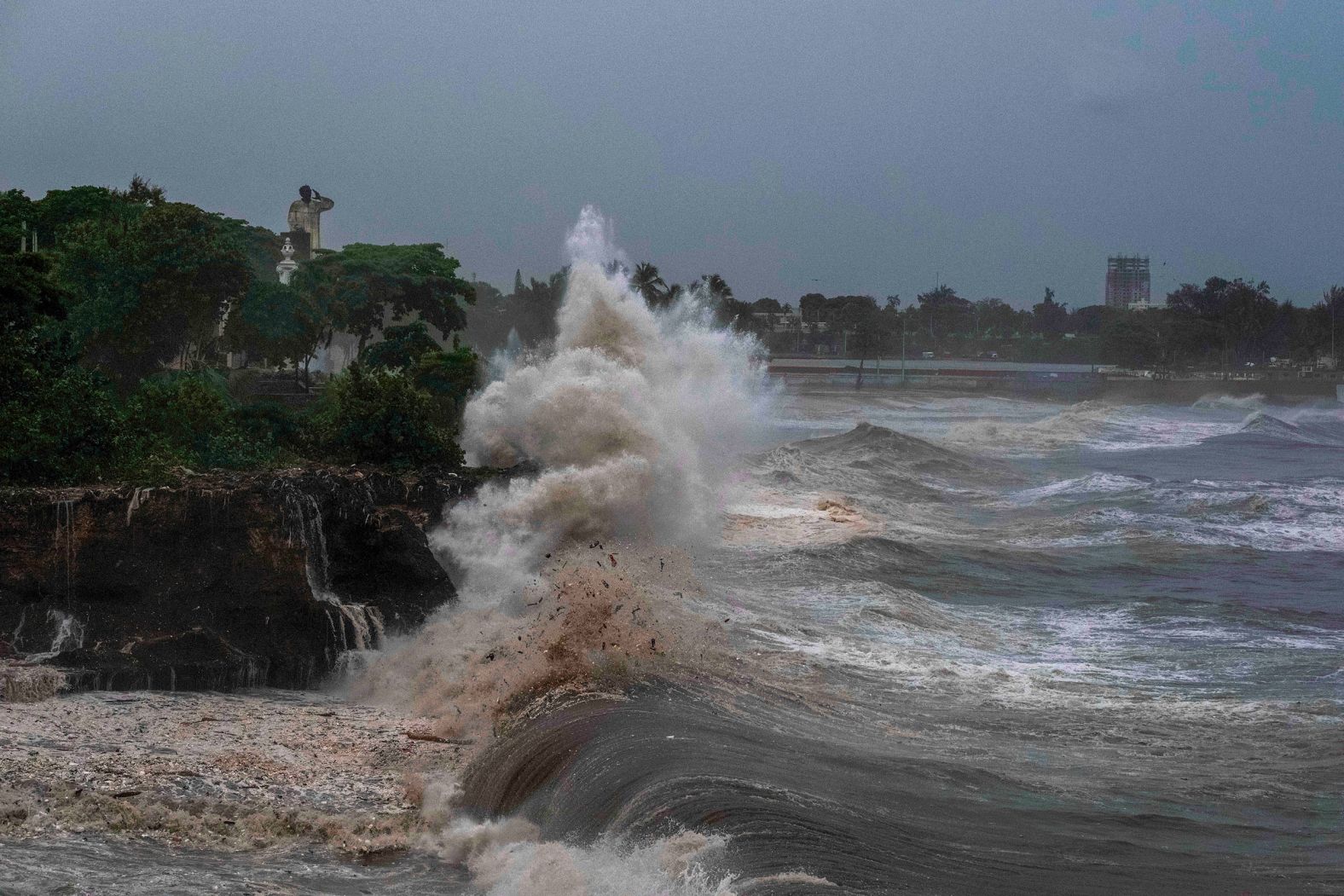 Waves from Hurricane Beryl hit the seawall in Santo Domingo, Dominican Republic, on July 2.