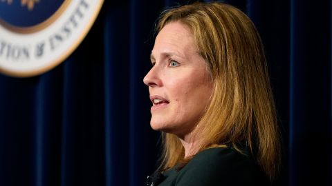 US Supreme Court Associate Justice Amy Coney Barrett speaks at the Ronald Reagan Presidential Library Foundation in Simi Valley, Calif., April 4, 2022.