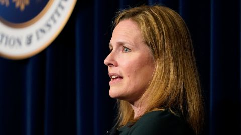 Supreme Court Associate Justice Amy Coney Barrett speaks at the Ronald Reagan Presidential Library Foundation in Simi Valley, California, on April 4, 2022.