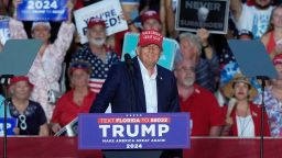 Former President Donald Trump smiles during a campaign rally at Trump National Doral Miami on July 9, 2024, in Doral, Florida.