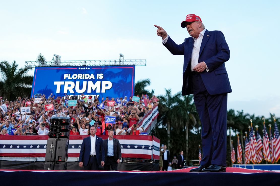 President Donald Trump arrives for a campaign rally in Doral, Florida, on July 9, 2024.