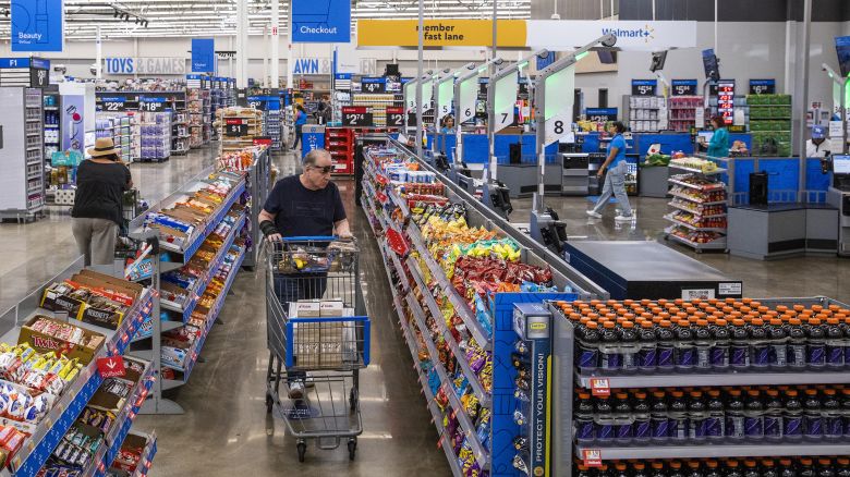 People buy stuff at a Walmart Superstore in Secaucus, New Jersey, Thursday, July 11, 2024.