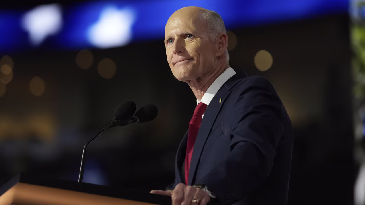 Florida Sen. Rick Scott speaks during the Republican National Convention in Milwaukee on July 16.