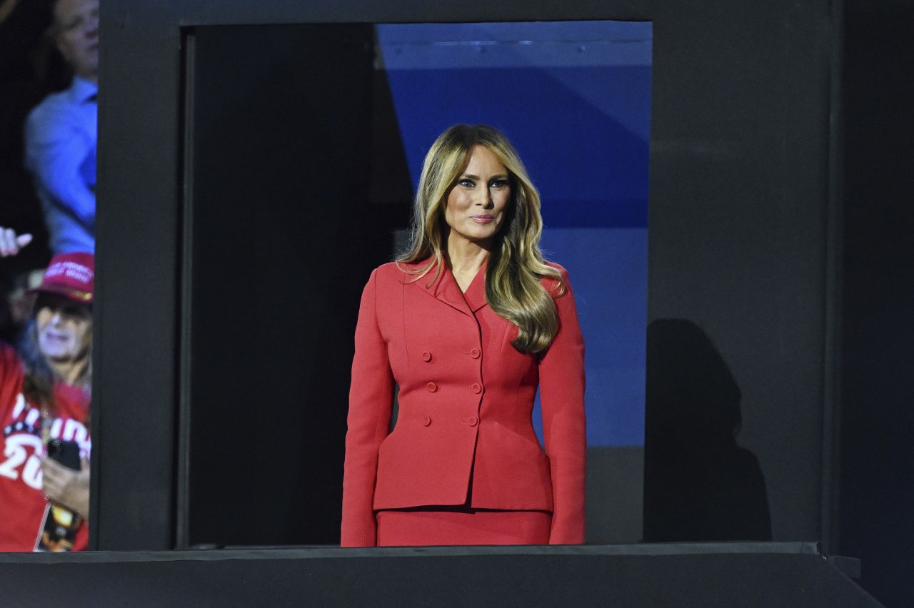 Former first lady Melania Trump arrives at the Republican National Convention in Milwaukee on July 18.