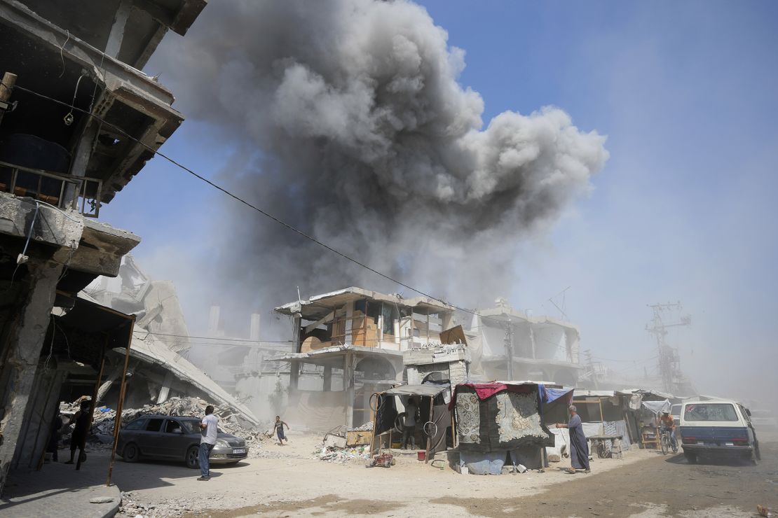 Smoke billows over Khan Younis, following Israeli bombing in the neighborhood earlier this week.