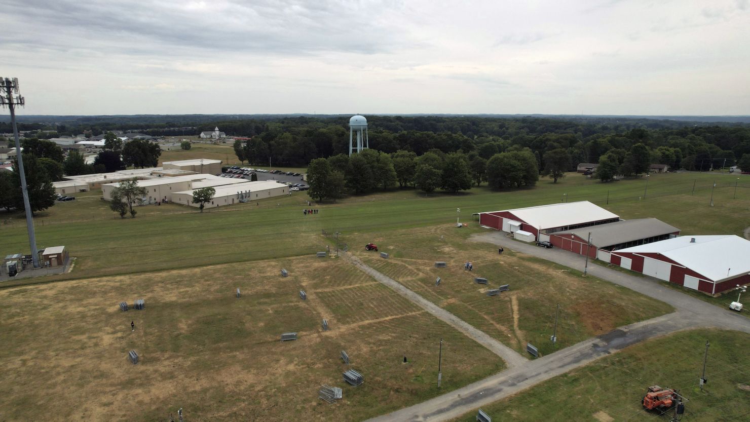 A view of the site of the July 13, Trump campaign rally on the grounds of the Butler Farm Show, which was visited by members of the House Committee on Homeland Security, led by Chairman Mark E. Green, R-Tenn., Monday, July 22, 2024, in Butler, Pa. (AP Photo/Jessie Wardarski)