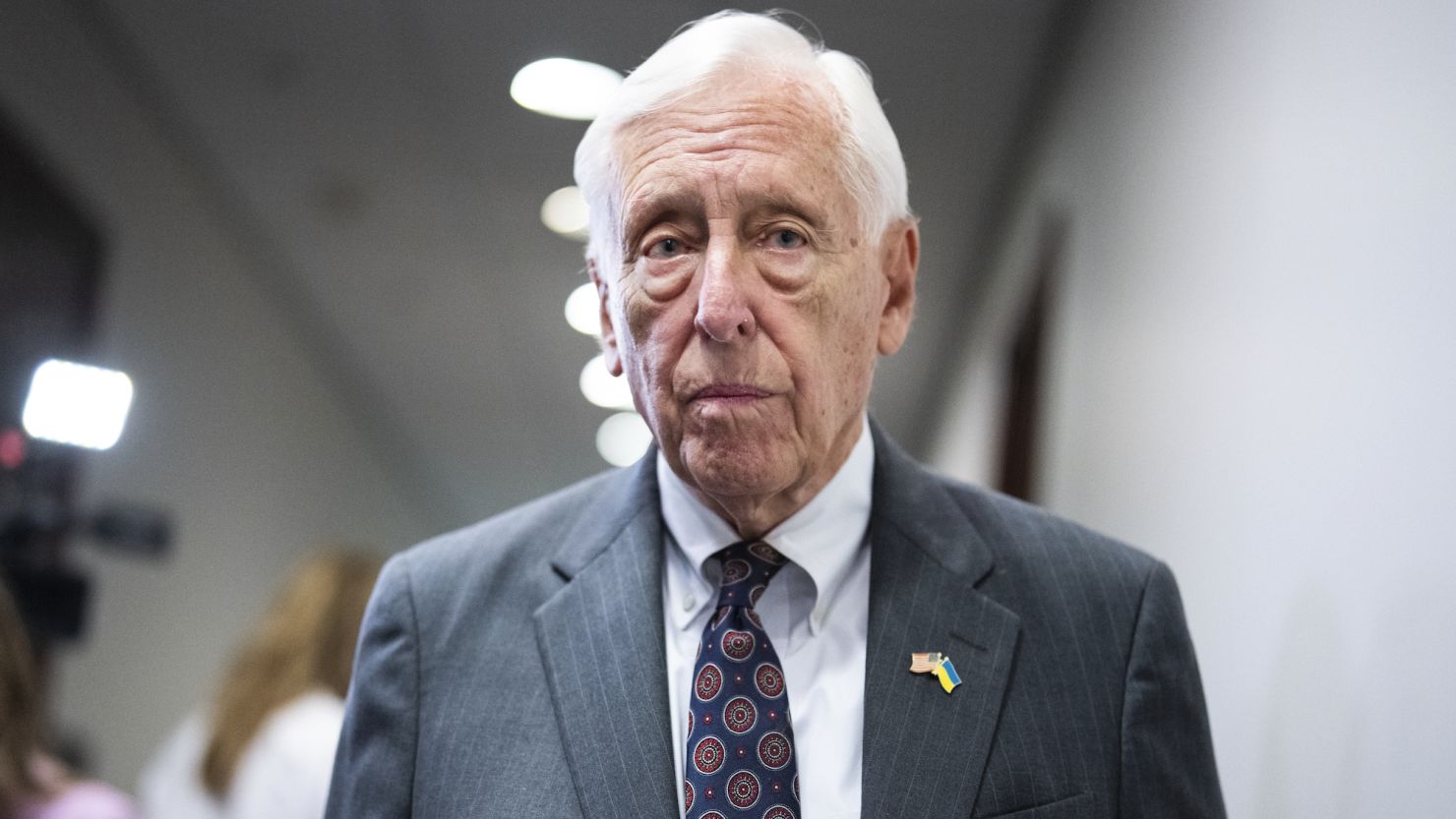 Rep. Steny Hoyer, a Maryland Democrat, leaves a meeting of the House Democratic Caucus in the Capitol Visitor Center on Tuesday, July 23, 2024.