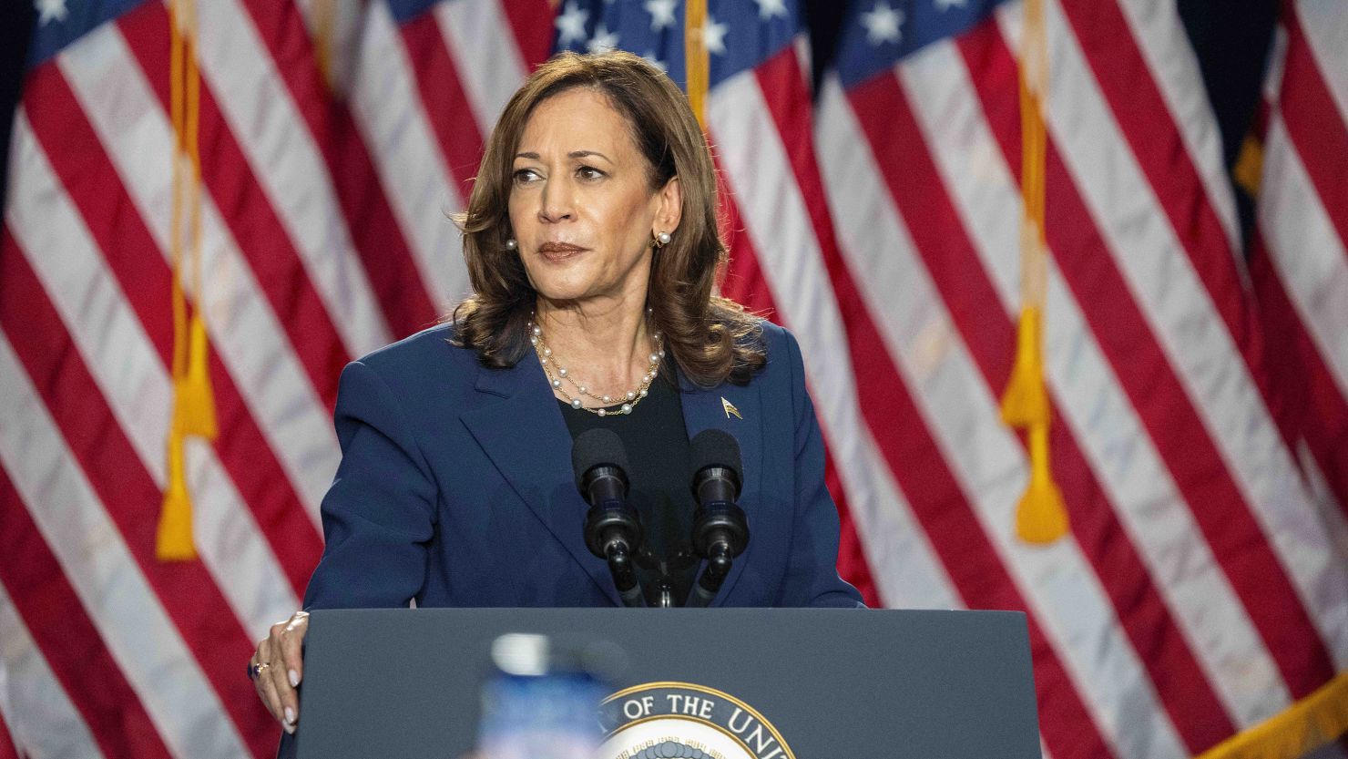 Vice President Kamala Harris campaigns for President as the presumptive Democratic candidate during an event at West Allis Central High School, Tuesday, July 23, 2024, in West Allis, Wis.