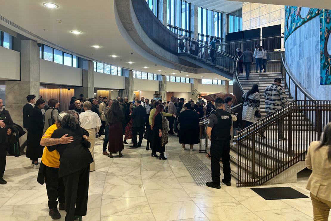 People arrive at Parliament in Wellington, New Zealand, on Wednesday, July 24, 2024.