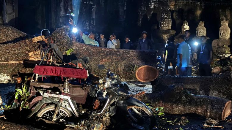 Scene of accident at a entrance to the Angkor Thom temple in the Angkor archaeological site in Siem Reap, Cambodia, Tuesday, on July 23, 2024.