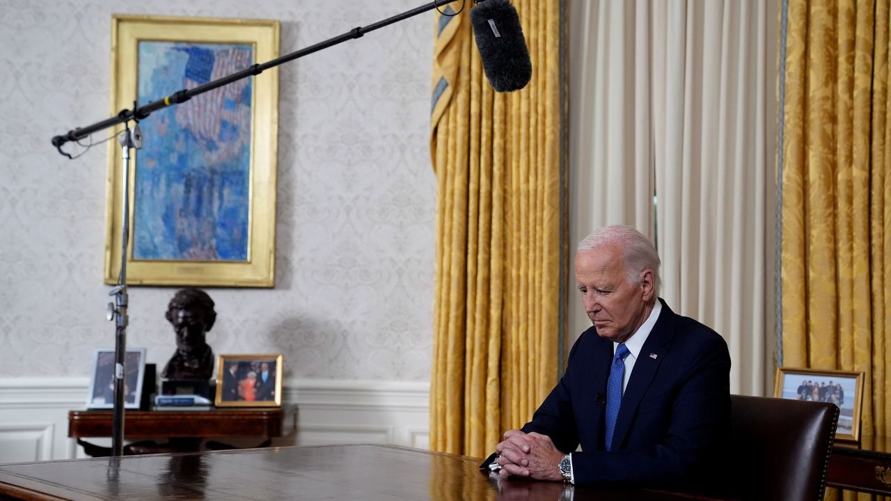 President Joe Biden pauses before he addresses the nation from the Oval Office of the White House in Washington, Wednesday, July 24, 2024, about his decision to drop his Democratic presidential reelection bid. (AP Photo/Evan Vucci, Pool)