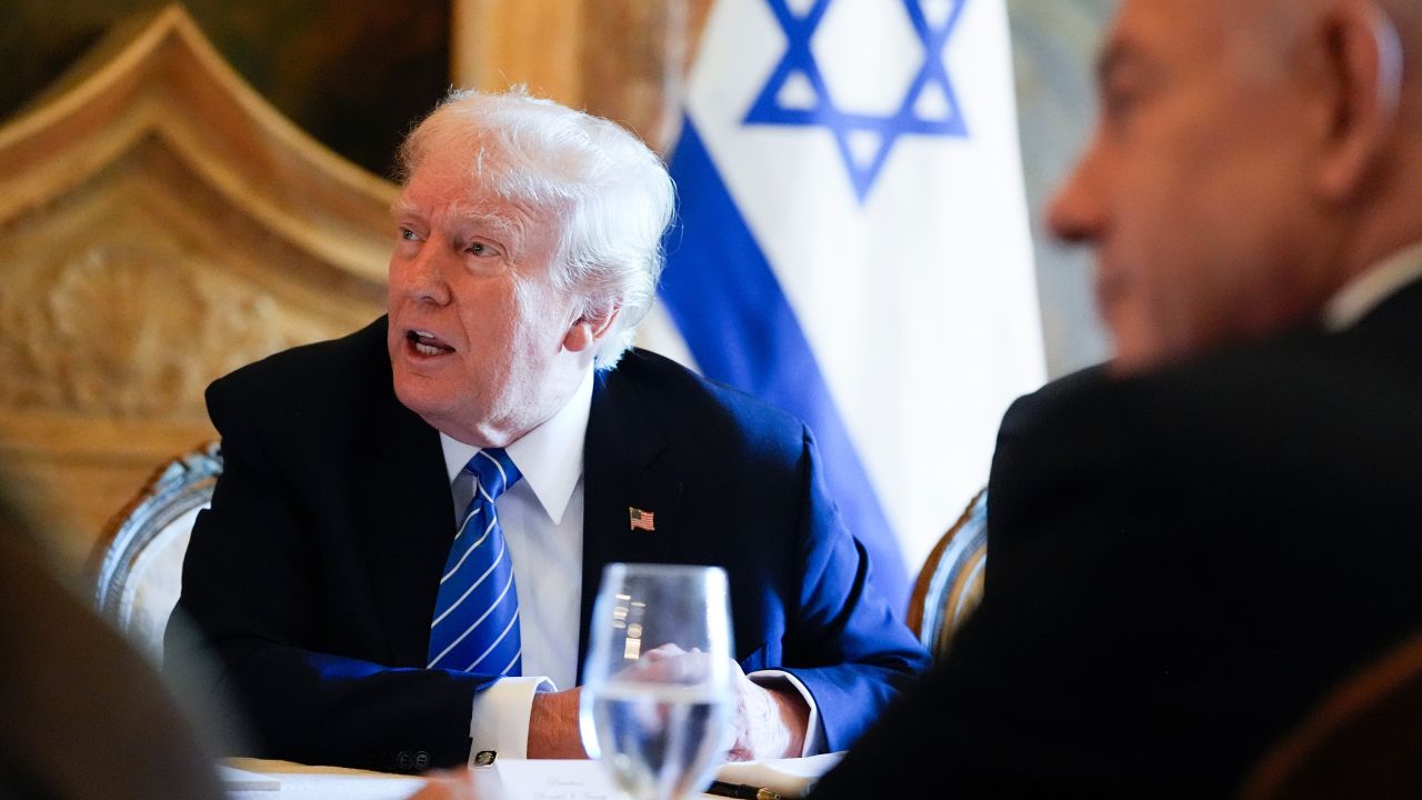 Republican presidential candidate former President Donald Trump meets with Israeli Prime Minister Benjamin Netanyahu at his Mar-a-Lago estate, Friday, July 26, 2024, in Palm Beach, Fla.