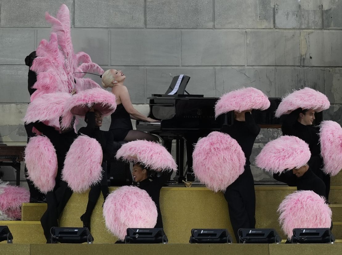 Lady Gaga performs in Paris, France, ahead of the opening ceremony of the 2024 Summer Olympics on Friday. (AP Photo/Luca Bruno)