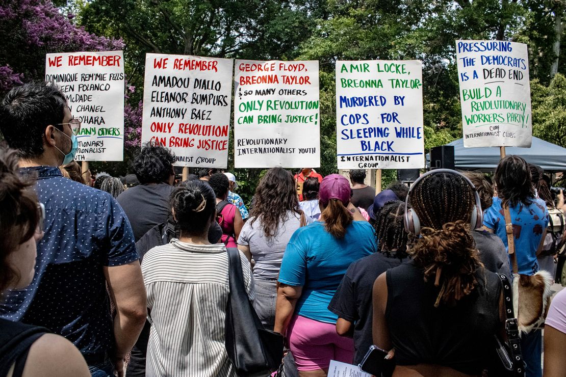 A rally is held for Sonya Massey in New York City's Washington Square Park on Sunday.