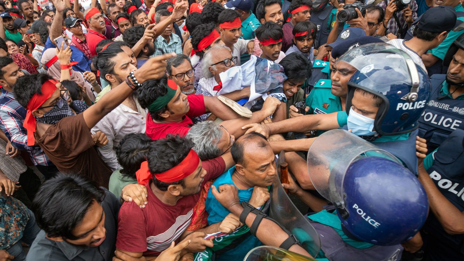 Activists clash with police during a protest in Dhaka, Bangladesh, on July 30, 2024.