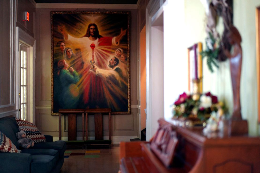 A large painting of Jesus hangs in the maternity ward of the Paul Stephan Foundation in Orange, Virginia, Friday, Jan. 5, 2024.