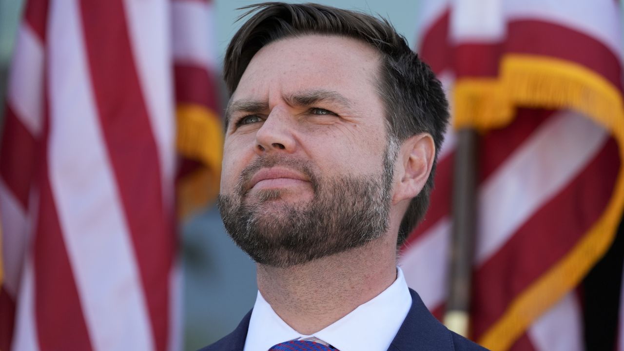 Republican vice presidential nominee Sen. JD Vance, R-Ohio, speaks at a campaign event at Shelby Township Police Department, Wednesday, Aug. 7, 2024, in Shelby Township, Mich.
