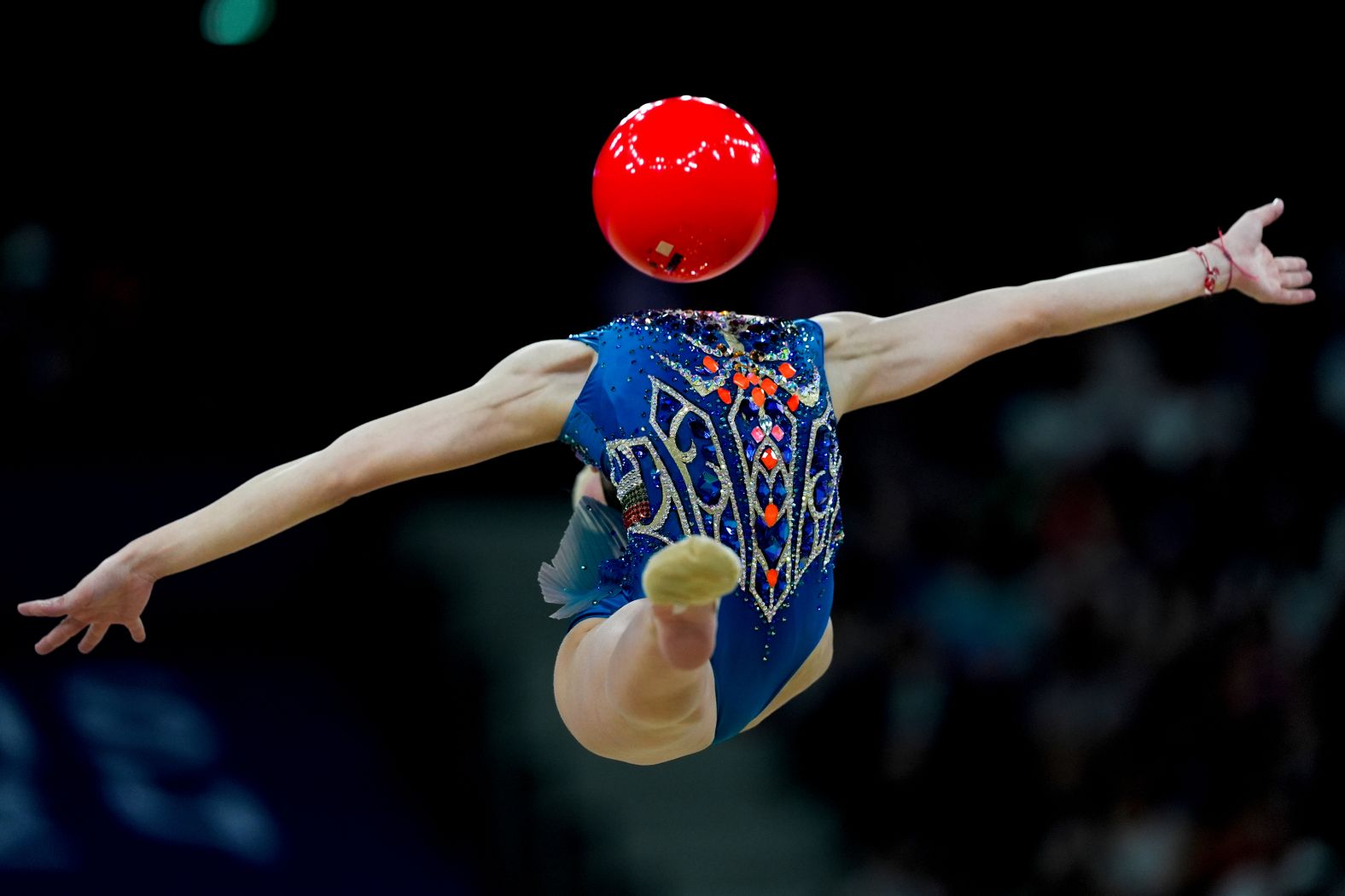 Bulgaria's Stiliana Nikolova competes in rhythmic gymnastics on August 8.