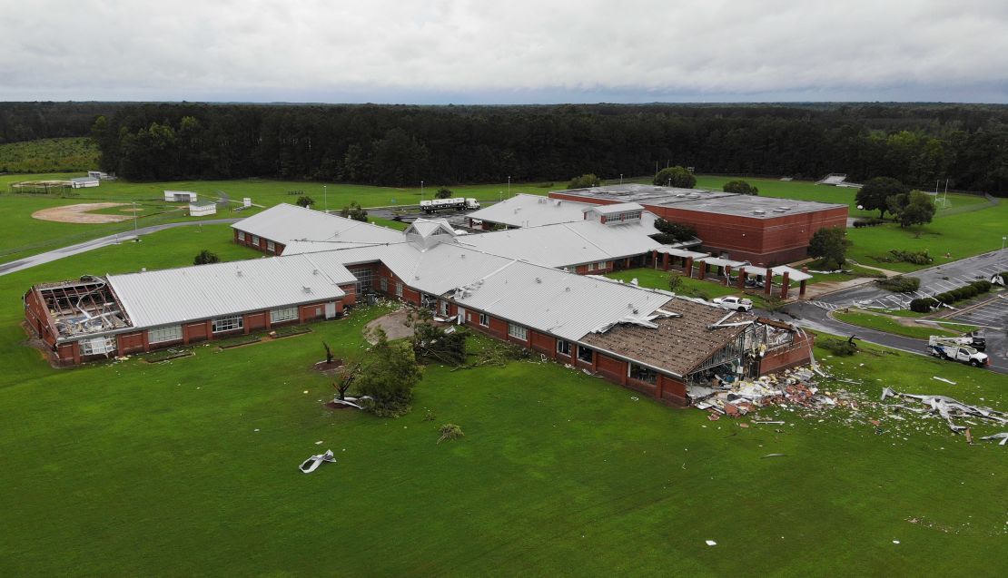 A tornado tore through Springfield Middle School in Lucama, North Carolina, on Thursday.