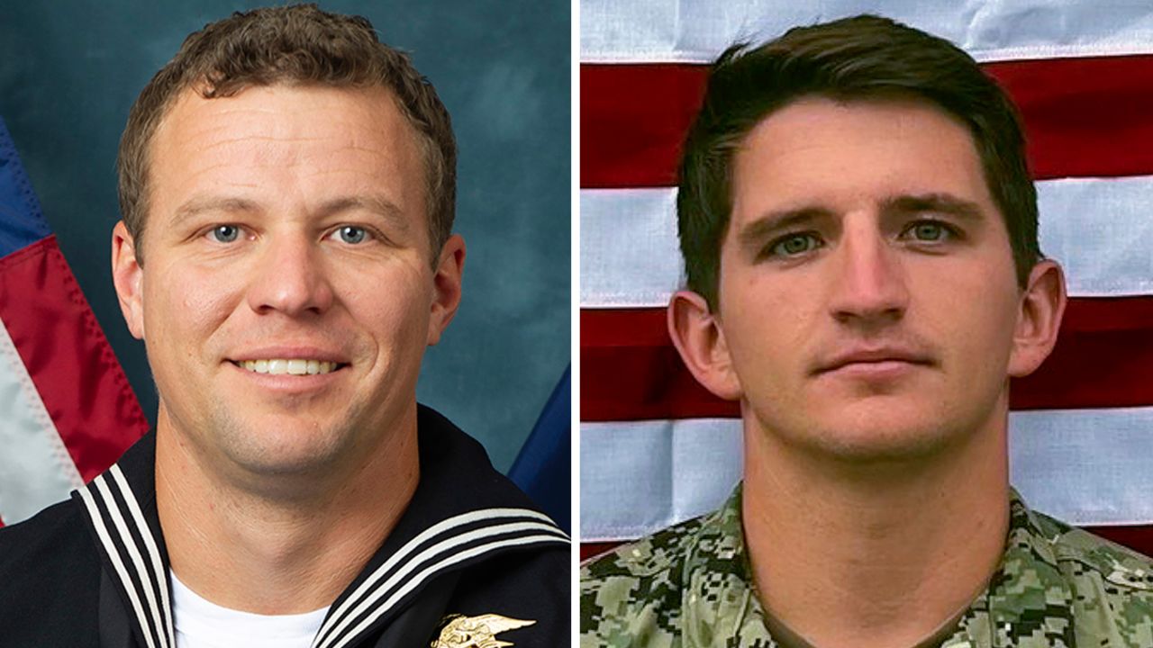 This Defense Department-provided image shows Navy Special Warfare Operator 1st Class Christopher J. Chambers, left, and Navy Special Warfare Operator 2nd Class Nathan Gage Ingram, right.