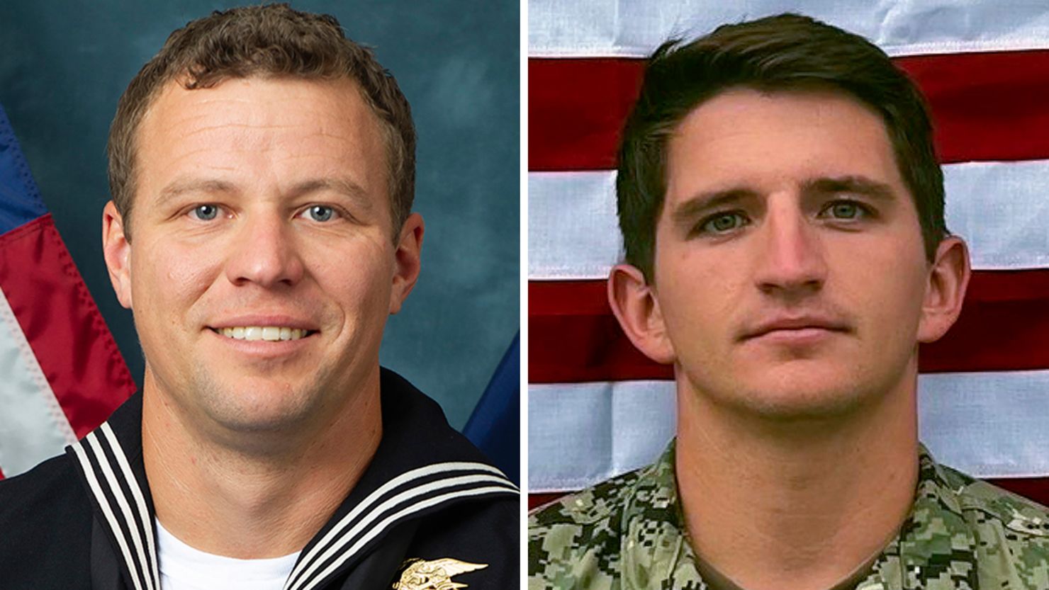 This Defense Department-provided image shows Navy Special Warfare Operator 1st Class Christopher J. Chambers, left, and Navy Special Warfare Operator 2nd Class Nathan Gage Ingram, right.