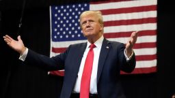 Former President Donald Trump arrives to speak at a campaign rally in Bozeman, Montana, on August 9, 2024.