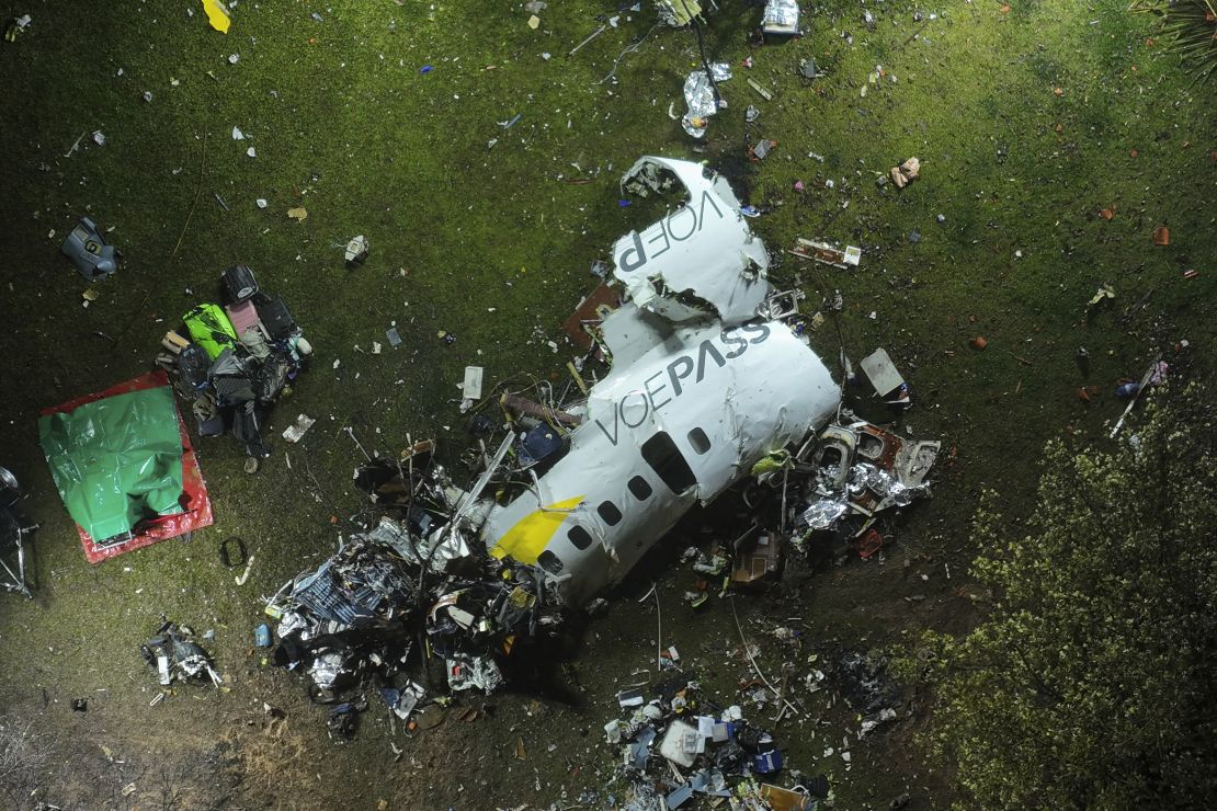 Plane debris can be seen at the impact site in Vinhedo, Sao Paulo state, Brazil, early on Saturday. 