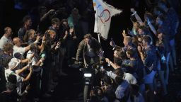 Tom Cruise rode a motorbike with the Olympic flag on the back of it during the 2024 Olympics closing ceremony.