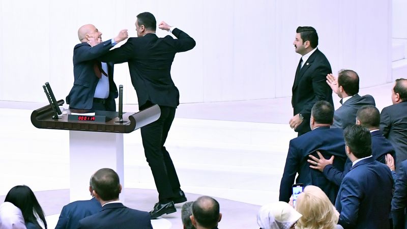 Fistfight breaks out in Turkish parliament over debate on jailed opposition politician | CNN