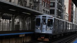 An elevated train moves along the tracks on Friday, August 16, 2024, in Chicago.