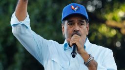 Venezuelan President Nicolas Maduro speaks to supporters during a pro-government rally, in Caracas, Venezuela, Saturday, Aug. 17, 2024. (AP Photo/Cristian Hernandez)