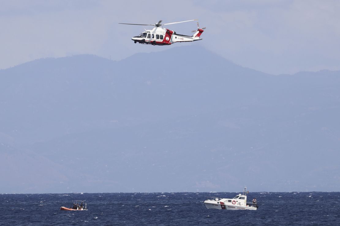 Emergency services conduct search operations in Porticello Santa Flavia, Italy, on August 19, 2024.