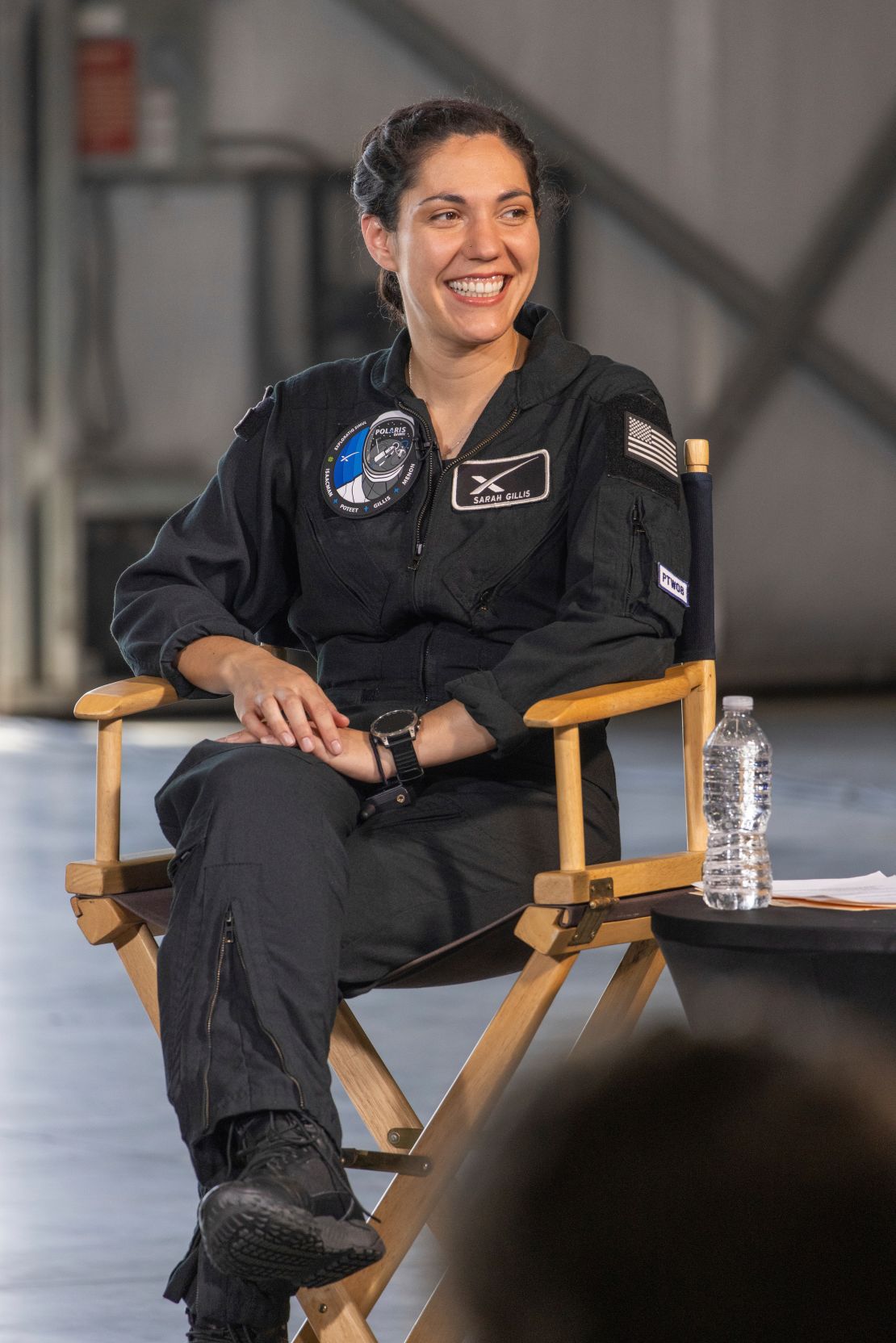 Sarah Gillis delivers remarks during a news briefing on August 19 at Kennedy Space Center in Florida.