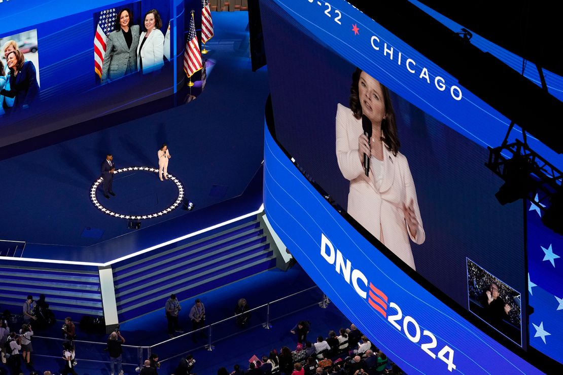 Wisconsin Lieutenant Governor Sara Rodriguez speaks during the Democratic National Convention Monday in Chicago.