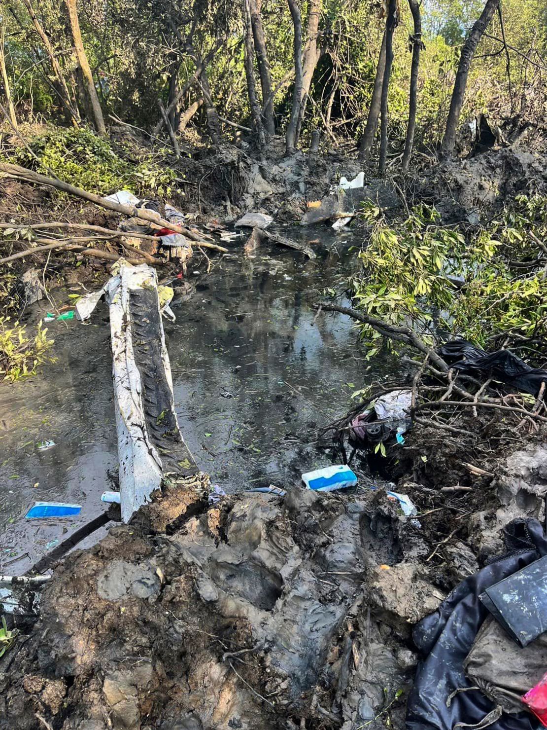 Airplane wreckage is seen at the crash site in Chachoengsao province, Thailand, August 22, 2024.