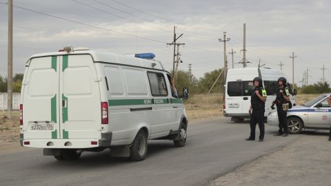 Vehicles of Russian Federal Penitentiary Service drive toward the prison in Surovkino, 535 miles southeast of Moscow, Russia.